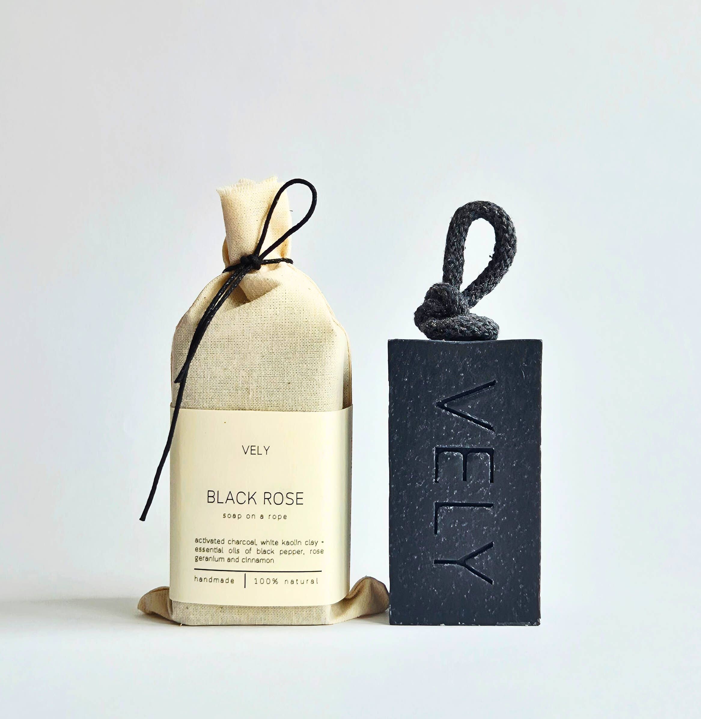 Natural Handmade Soap On A Rope “Black Rose"