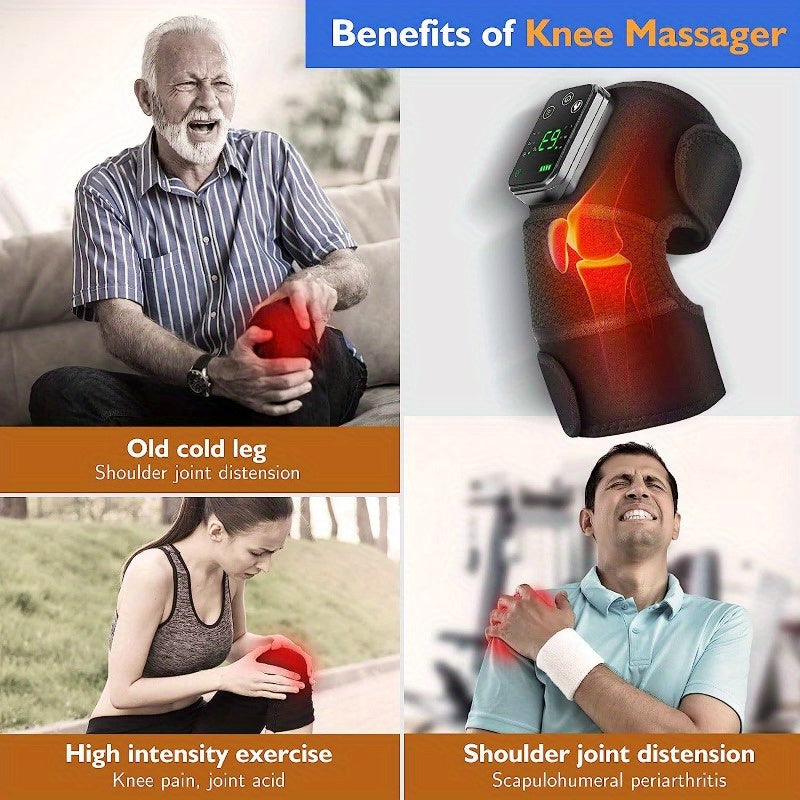 Cordless Heating Knee Pad with Massage Function - Black