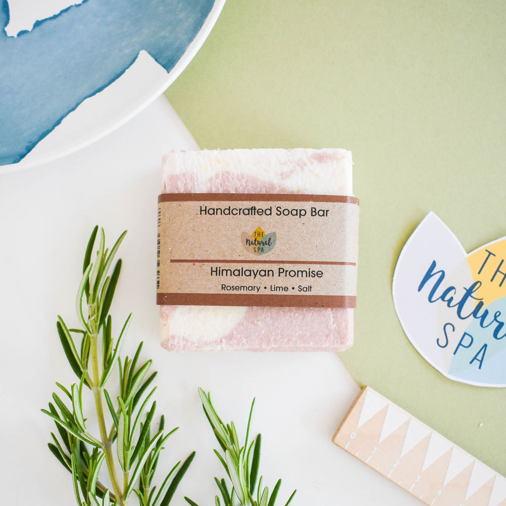 Himalayan Promise Soap Bar | Rosemary Lime & Himalayan Pink Salt Natural Handcrafted Soap | Vegan, Plastic-Free Skincare | 2 Styles Available