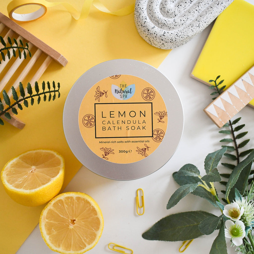 Lemon Calendula Bath Soak | Natural Mineral Bath Salts Tin UK