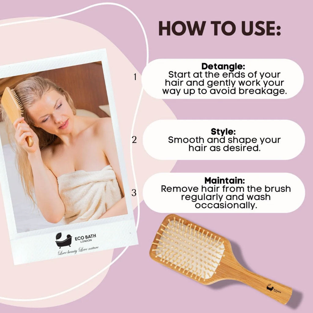 Eco Bath London Bamboo Massage Hair Brush Wooden Pins