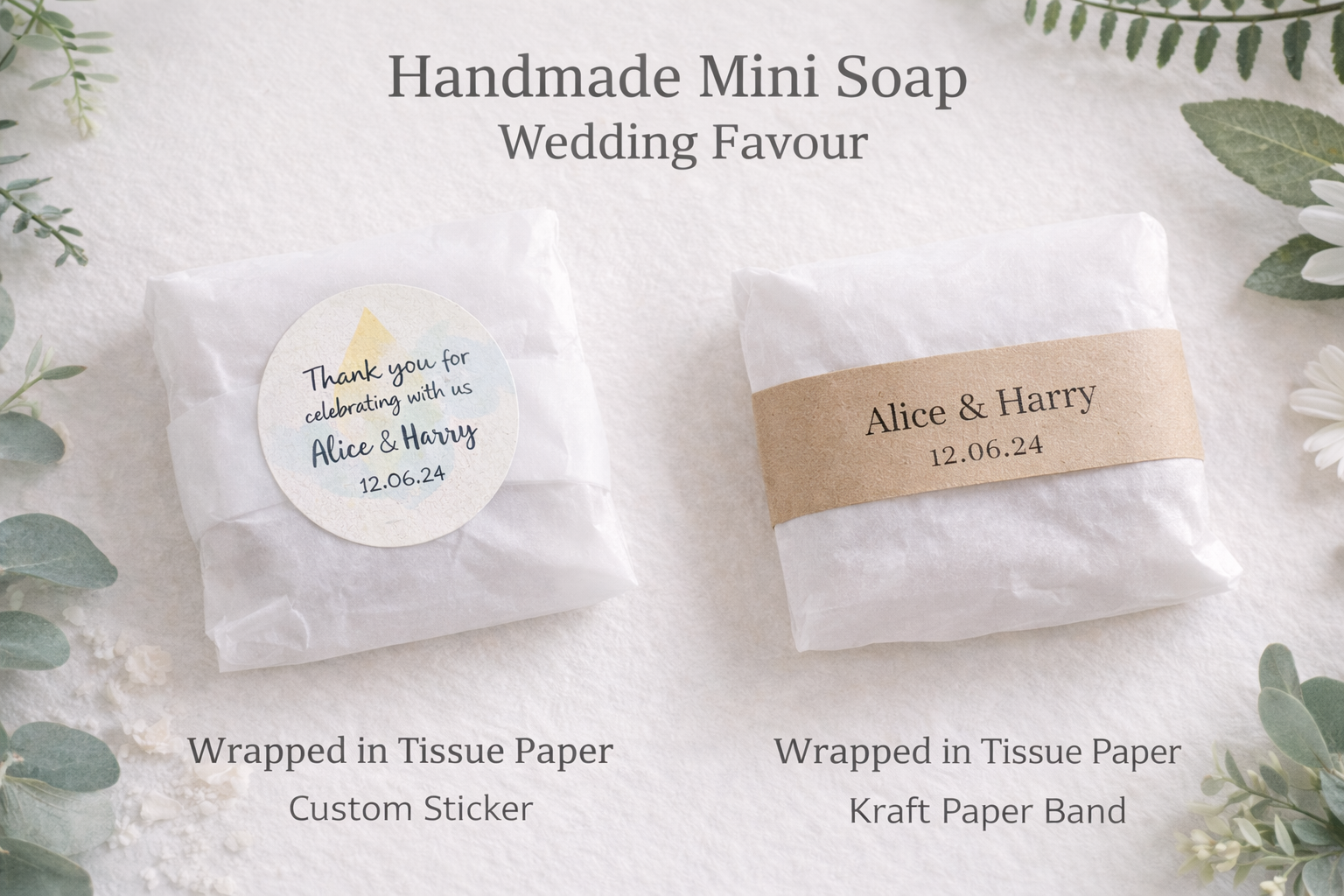 🌿 Personalised Mini Soap Wedding Favours (25 pieces)