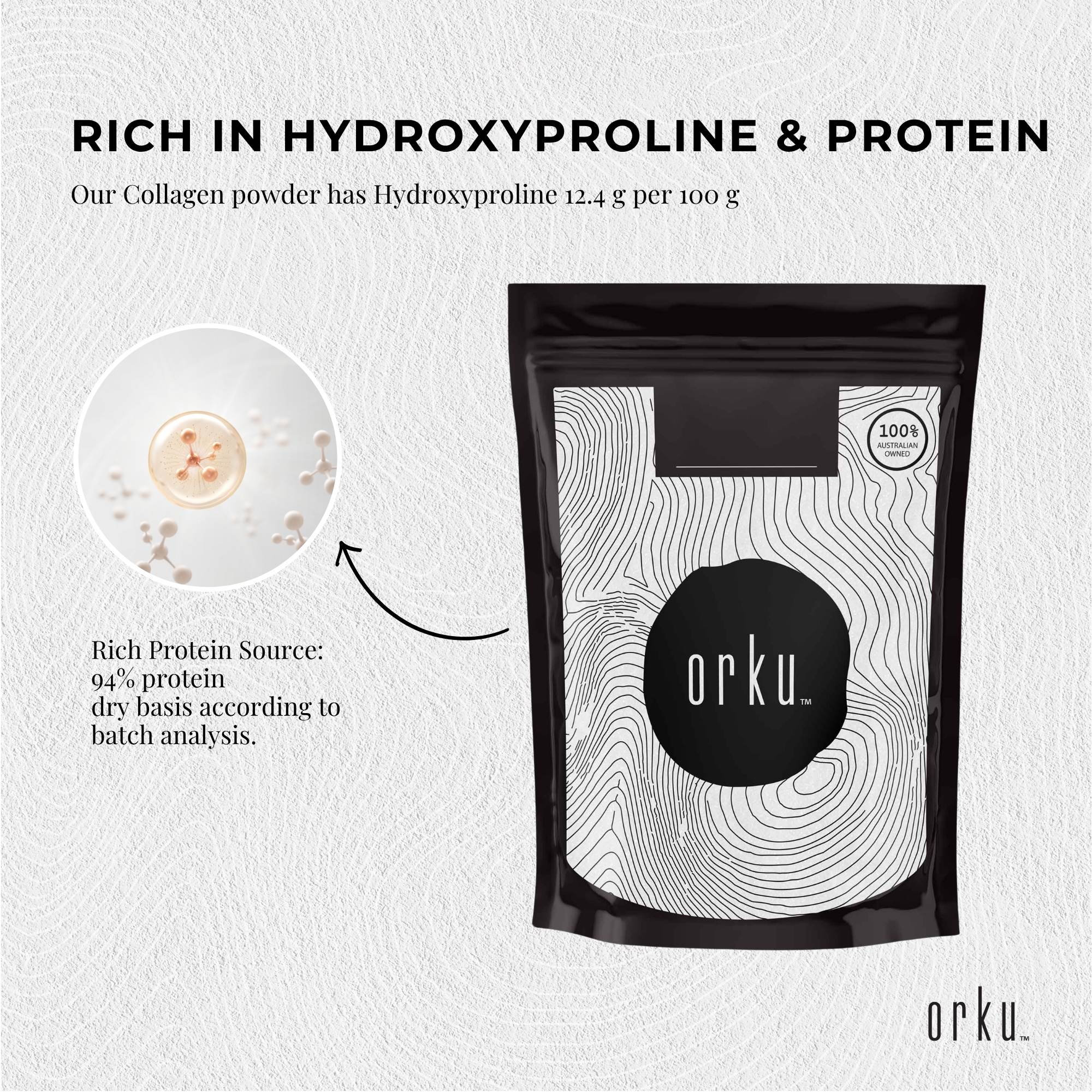Orku 100g Bovine Collagen Peptides Powder Hydrolysed Protein Unflavoured