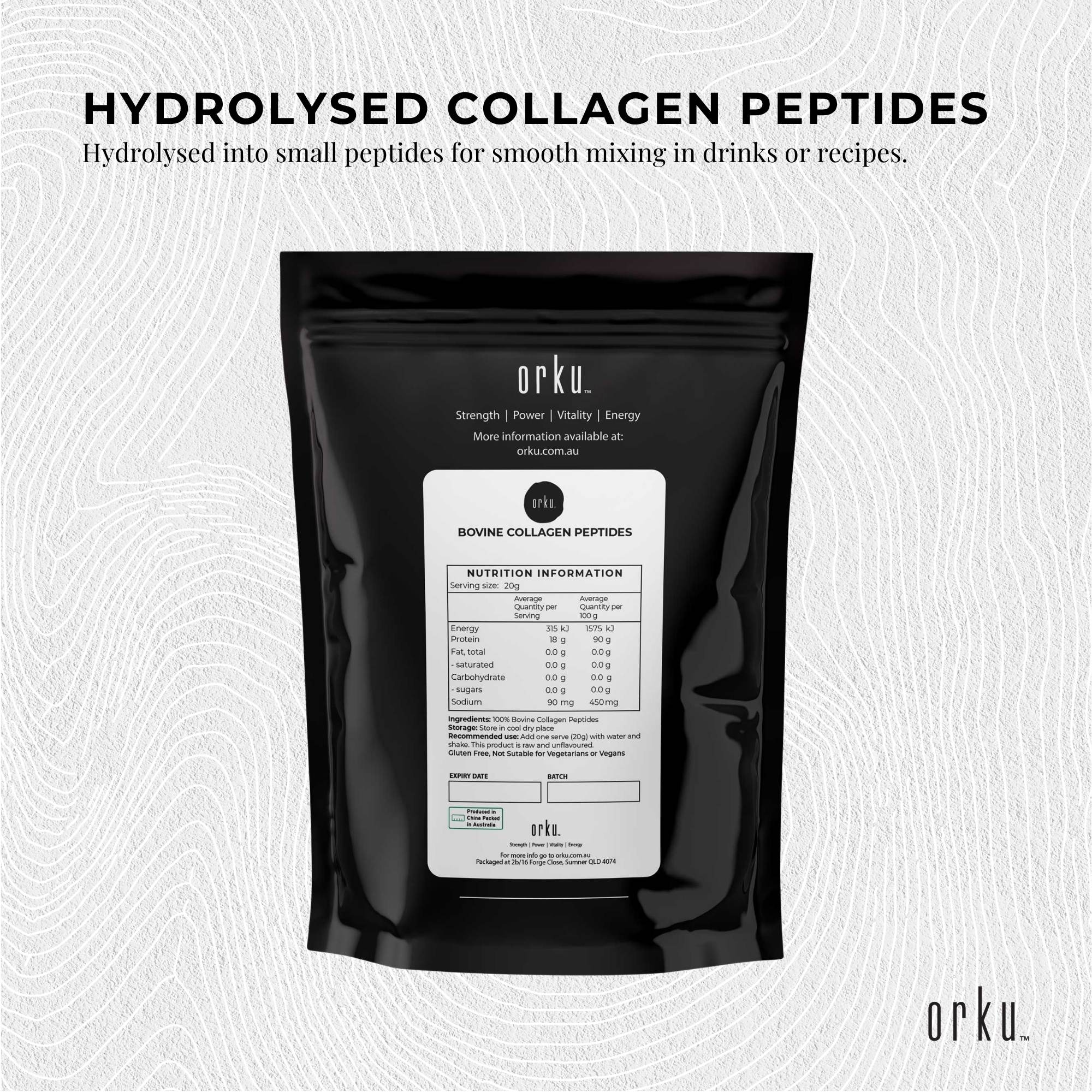 Orku 100g Bovine Collagen Peptides Powder Hydrolysed Protein Unflavoured