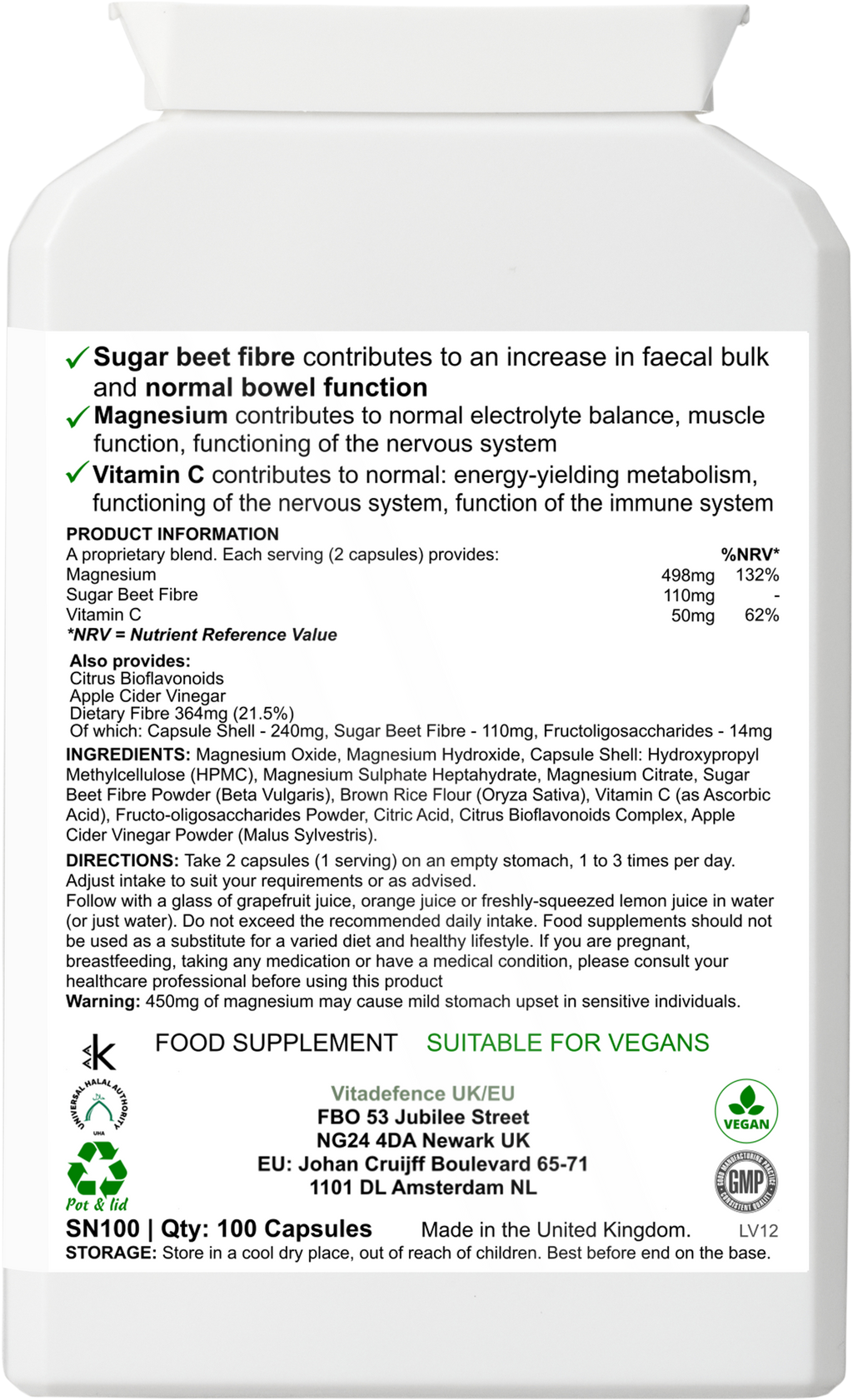 Magnesium Multi | With Vitamin C & Sugar Beet Fibre – 100 Vegan Capsules
