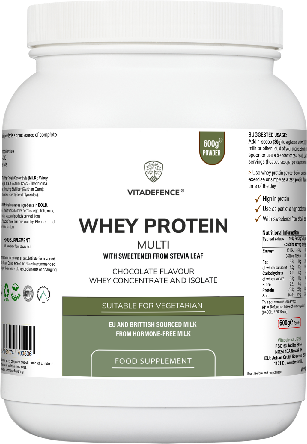 Whey Protein Multi | Chocolate Flavour Protein Powder with Stevia – 600 g