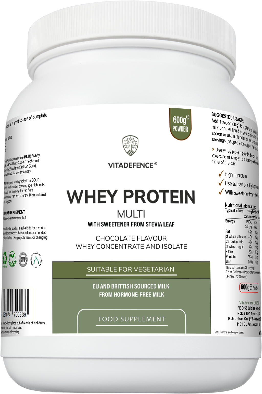 Whey Protein Multi | Chocolate Flavour Protein Powder with Stevia – 600 g