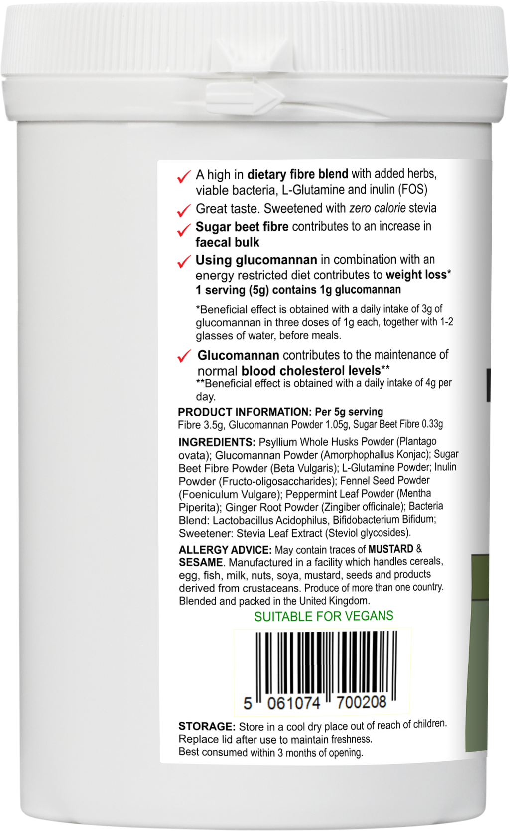 Botanical Fibre Multi | Fibre & Plant Blend with Glucomannan & Live Cultures – 300 g