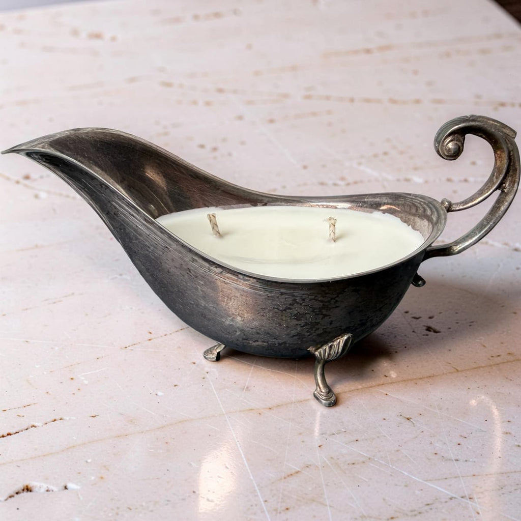 Vintage Silver Gravy Jug Candle