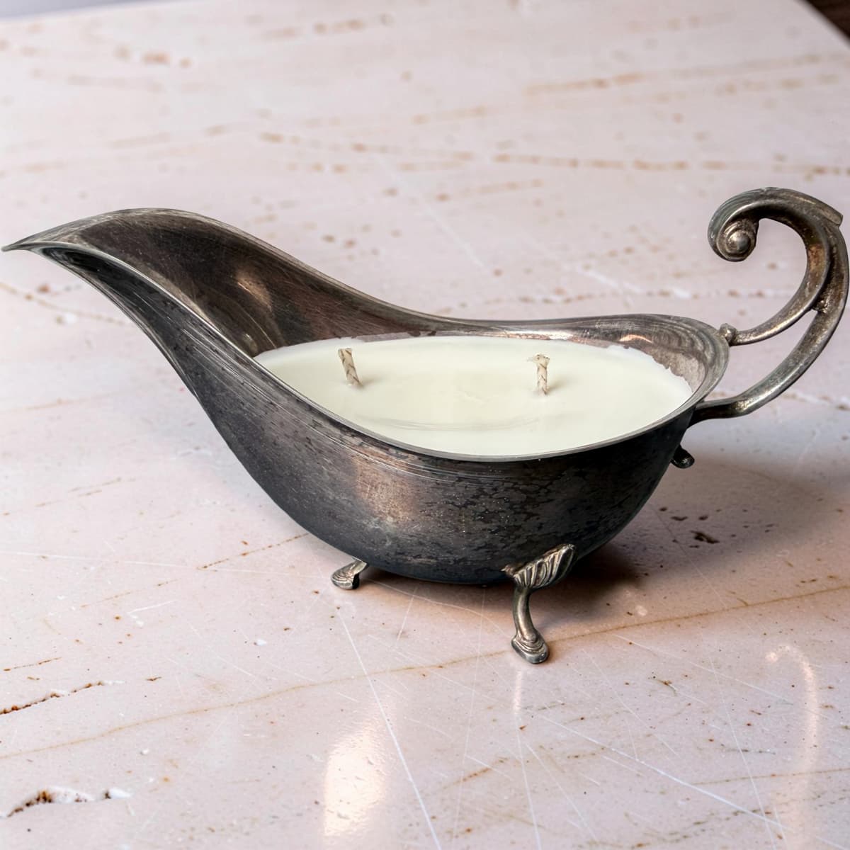 Vintage Silver Gravy Jug Candle