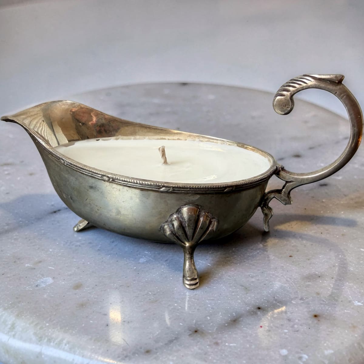 Vintage Silver Gravy Jug Candle