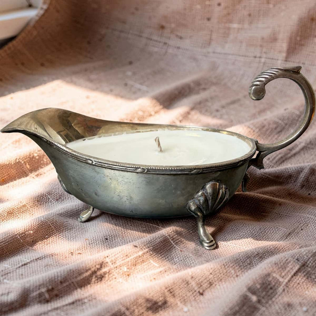 Vintage Silver Gravy Jug Candle